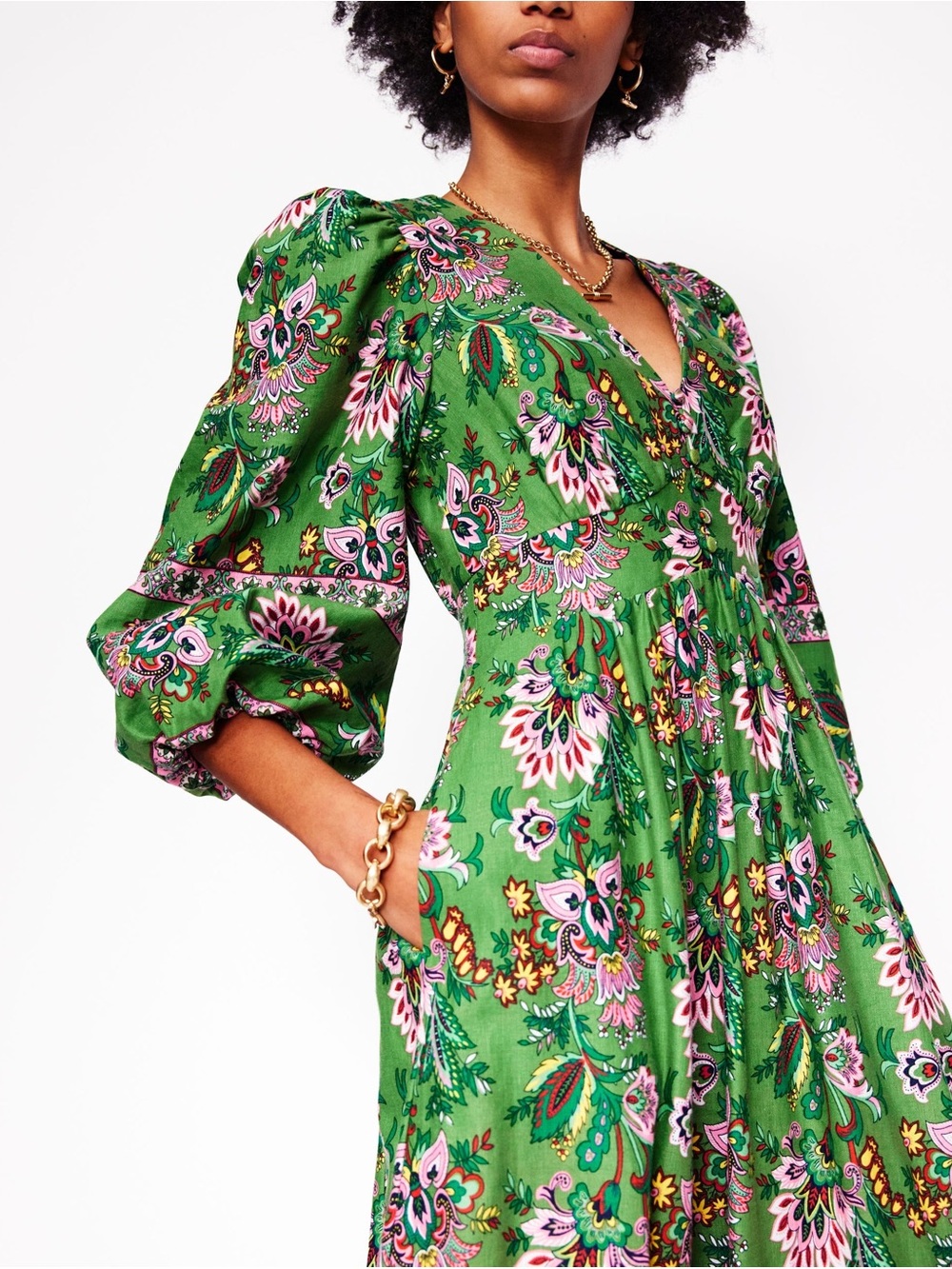 Boden Lola Blouson Green Botanica Terrace Floral Maxi Dress - Picture 2 of 3